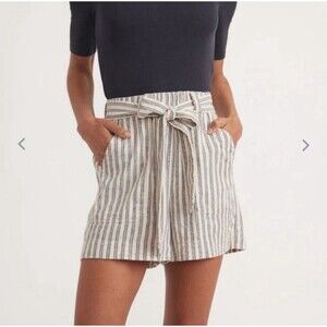 Marine Layer Sz S Karleigh Belted Shorts In India Ink White Double Stripe Hemp
